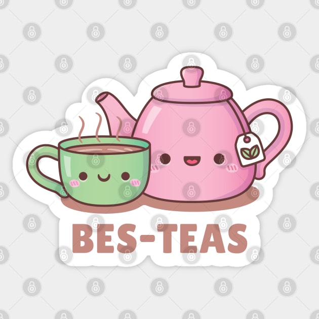 Cute Teacup and Teapot Bes Teas Besties Tea Pun Sticker by rustydoodle